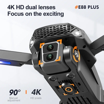 Ny E88 Plus Quadcopter-drönare: 90° elektriskt justerbar kamera, borstlös motor, optisk flödespositioneringsleksak