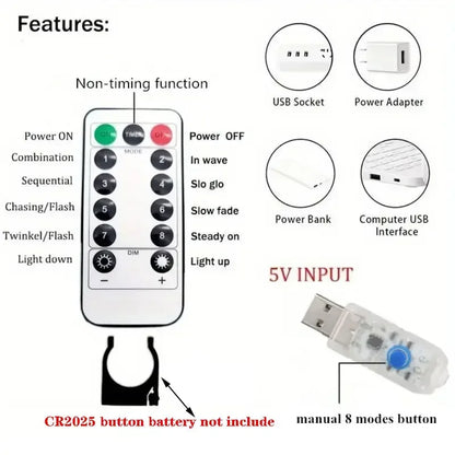 Jul LED-gardinljusslinga USB-driven 8 lägen Jul Nyårsfestljus Hem Bröllop Födelsedag Rumsdekor Estetisk