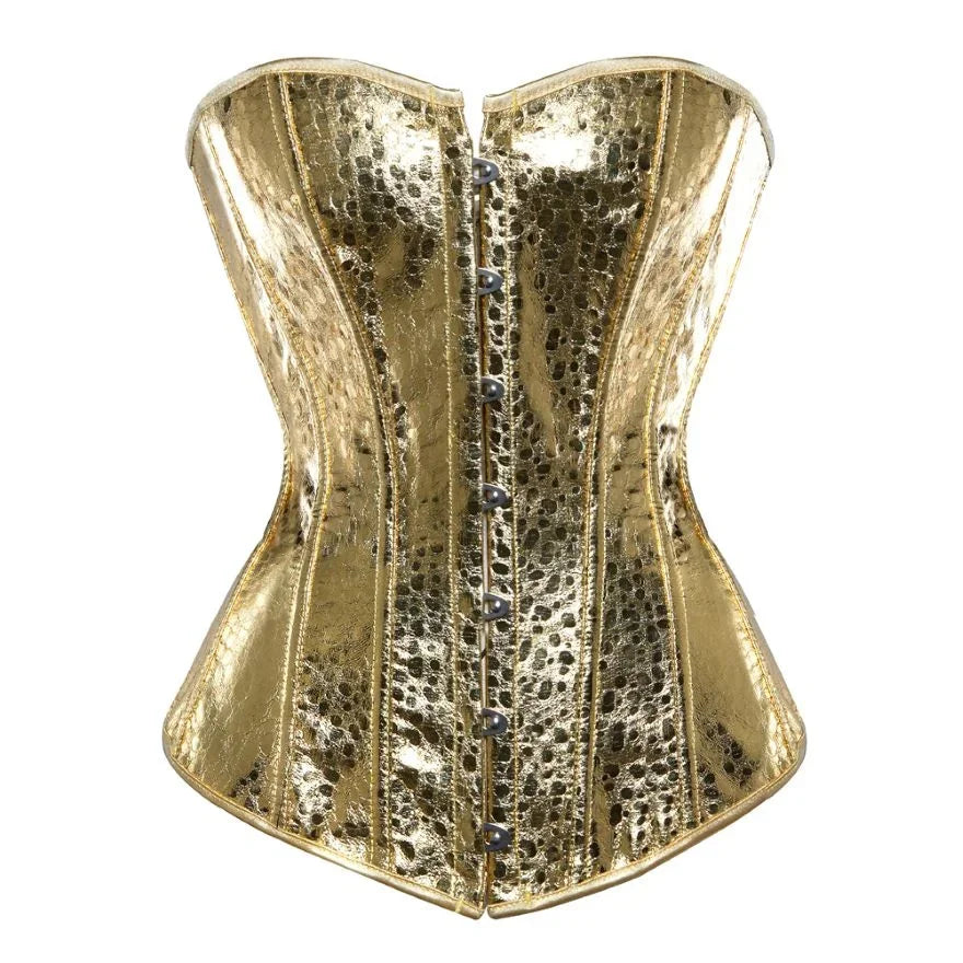 Dam Konstläder Glänsande Guld Silver Överbystkorsett Burlesk Bustier Body Shaper Steampunk Korsett Topp Plus Storlek