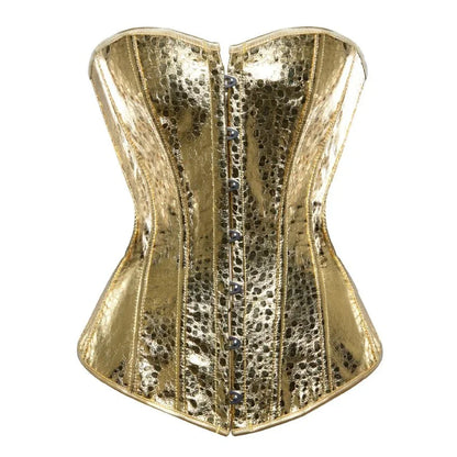 Dam Konstläder Glänsande Guld Silver Överbystkorsett Burlesk Bustier Body Shaper Steampunk Korsett Topp Plus Storlek