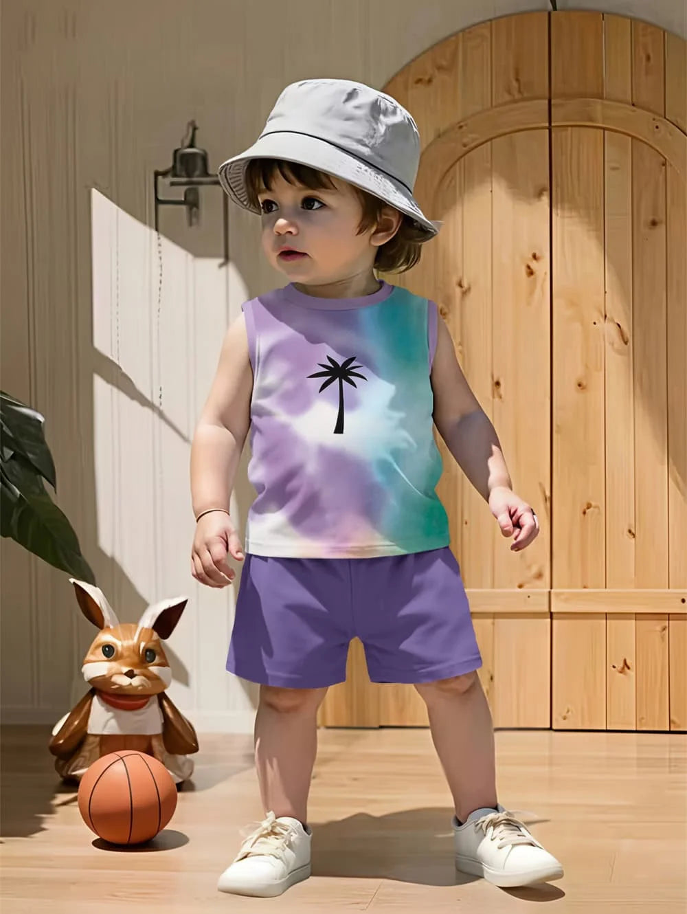 Children Sets Gradient Print Kids Clothes Boys Girls Vest Suit Summer Children's Clothes Baby Loose Shorts Tank Top Sleeveless ﻿
