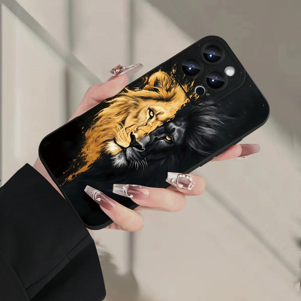 Kreativt lejonmönster mjukt TPU-telefonskal för iPhone 16 Pro Max 15 14 13 Mini 12 11 16E 17 Air X XR XS Max 8 7 Plus-fodral
