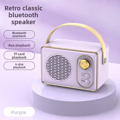Mini Bluetooth-högtalare i vintagestil, trådlös ljudspelare, bärbar utomhushögtalare med klassisk design, hemma- och reseanvändning