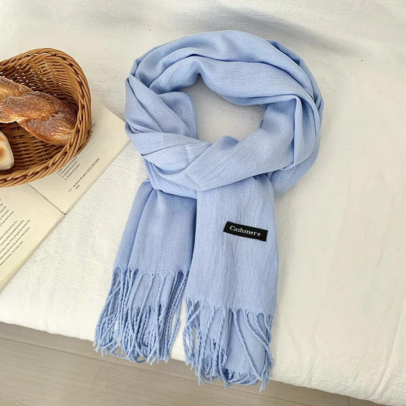 Vår och höst enfärgad halsduk kvinnor koreansk mode kashmir mjuk vinter varm halsduk hijab kvinnlig lång pannband sjal wrap