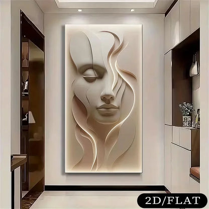 2D platt, 1 st stor ramlös modern abstrakt ansiktsmålning på canvas - texturerad 3D-illusion i mjuk rosa ton, lämplig för sovrum och