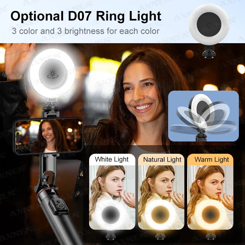 AXNEN C20 Magnetisk Selfie-Stativ Utdragbart För Mobiltelefonfotografering Med Fjärrkontroll 1/4" Gänga För Actionkamera Ringlampa