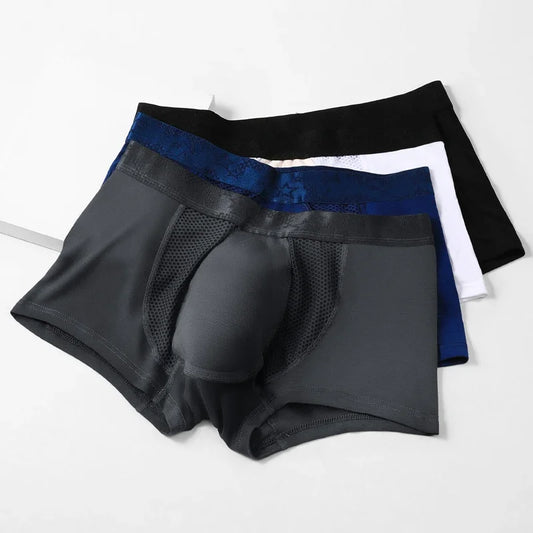 3-delade boxershorts för fitness, stretchigt och andningsbart tyg, fullt stöd för svettningar och stretchrörelser.