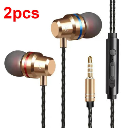 2 st trådbundna hörlurar, 3,5 mm trådbundna hörlurar med mikrofon, HiFi-stereospelheadset, brusreducerande metallhörlurar, för Xiaomi