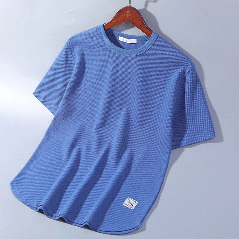 5XL Enfärgade Våffelt-shirts för Herr Casual Märkeskvalitet Kortärmade Herrt-T-shirts Nya Sommarmode Designertoppar Herr
