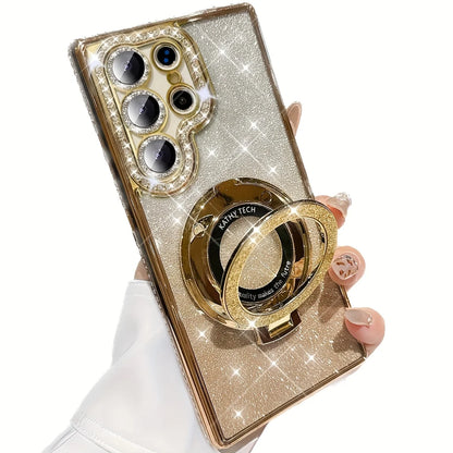 Lyxigt sidoskärande diamantglittermagnetiskt stativ för SamsungGalaxy S26 S25 S24 S23 FE S22 Ultra Plus-serien Edge Strass