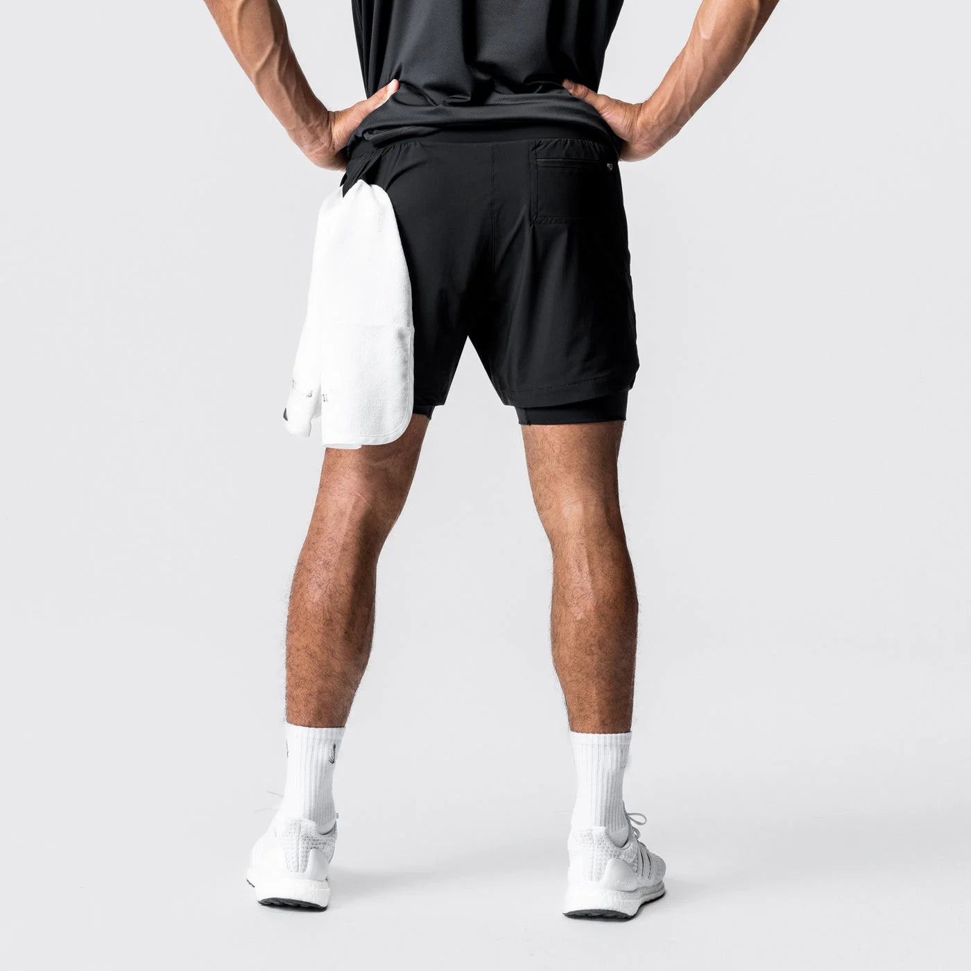 Herr Sommar 2-i-1 Dubbelskiktade Shorts Gym Fitness Träning Långsam Löpning Andningsbara Elastiska Kompressionsshorts Herr Dubbelskiktade Shorts