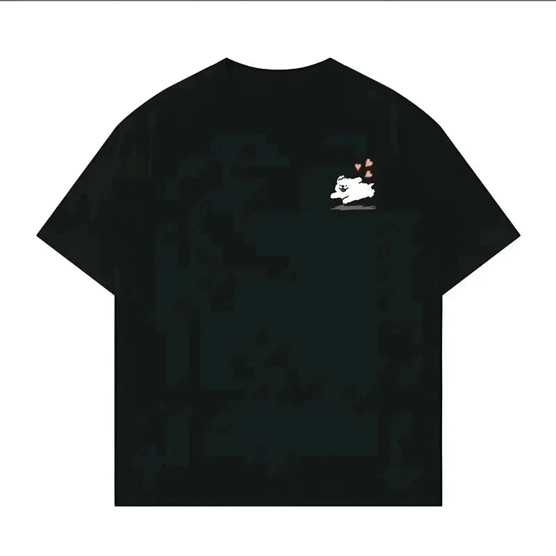 Hjärttryckt T-shirt Kortärmad Rundringad Casual Sommar Sommar Kortärmad Harajuku Streetwear Toppar T-shirts Estetiska Kläder