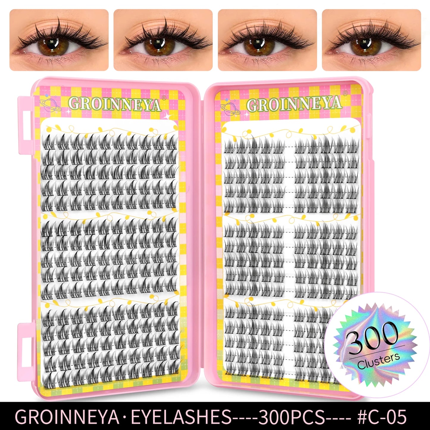 GROINNEYA Ögonfransar Kluster 320 st Naturlig Ögonfransförlängning Klusterfransar Volym Blandade Tray Lashes Kluster Naturliga Fransar