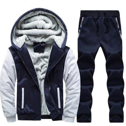 Herrvinterjackor Tjock Varm Jacka Märkes Sportkläder Kappa Byxor Enfärgad Fleece Dragkedja Huva Långärmad Herr Ytterkläder