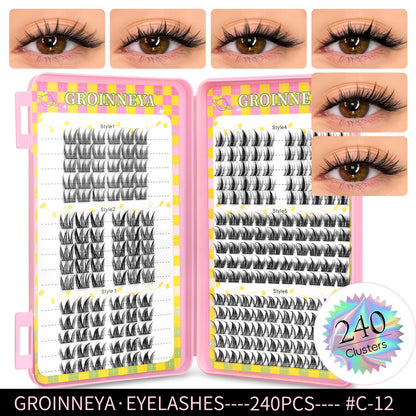 GROINNEYA Ögonfransar Kluster 320 st Naturlig Ögonfransförlängning Klusterfransar Volym Blandade Tray Lashes Kluster Naturliga Fransar