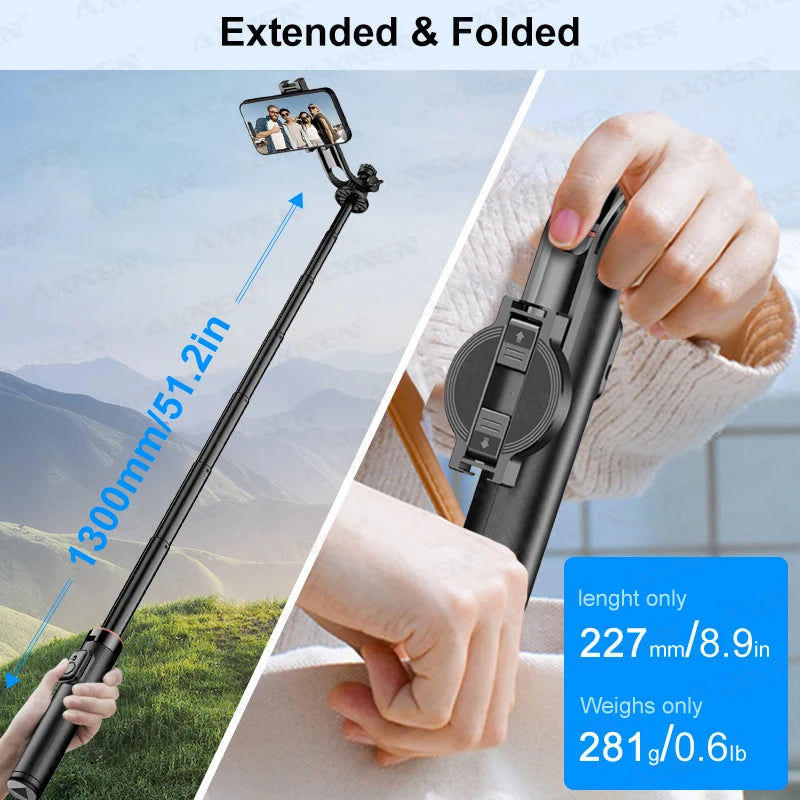 AXNEN C20 Magnetisk Selfie-Stativ Utdragbart För Mobiltelefonfotografering Med Fjärrkontroll 1/4" Gänga För Actionkamera Ringlampa