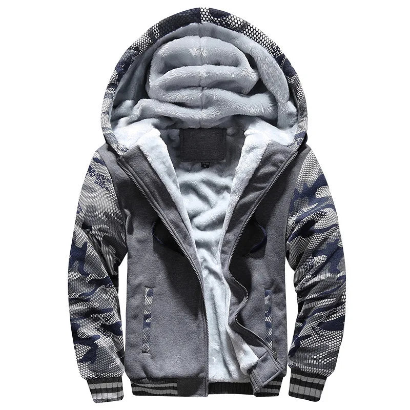 Herrvinterjackor Tjock Varm Jacka Märkes Sportkläder Kappa Byxor Enfärgad Fleece Dragkedja Huva Långärmad Herr Ytterkläder