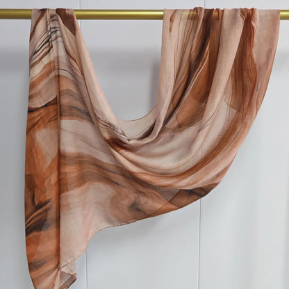 Lång sidenhalsduk för kvinnor i satin, moderiktig akvarell batiktryckt halsduk för dagliga hijab-huvudbonader