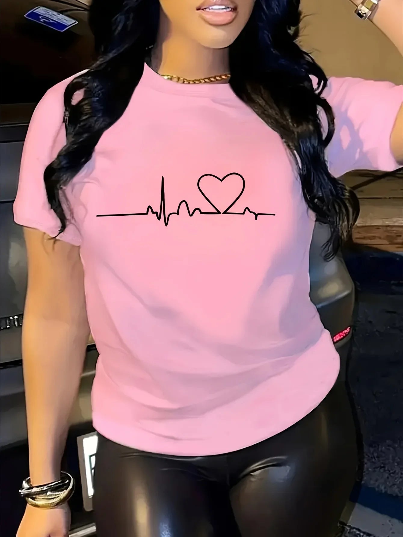 Hjärttryckt T-shirt Kortärmad Rundringad Casual Sommar Sommar Kortärmad Harajuku Streetwear Toppar T-shirts Estetiska Kläder