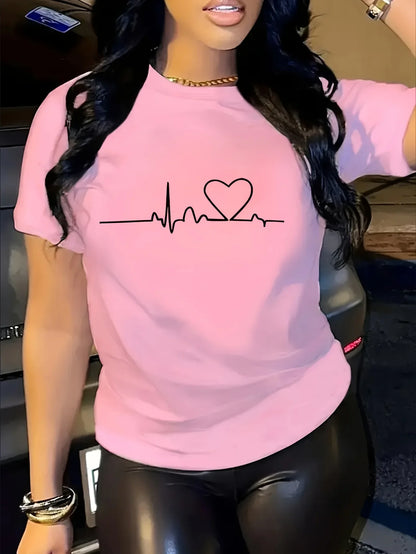 Hjärttryckt T-shirt Kortärmad Rundringad Casual Sommar Sommar Kortärmad Harajuku Streetwear Toppar T-shirts Estetiska Kläder