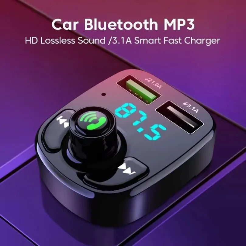 Bluetooth 5.0 LED MP3 Bil Bluetooth FM Ljudmottagare Handsfree-sändare 2.1A 3.1A QC3.0 PD Typ C Dubbel USB Billaddare