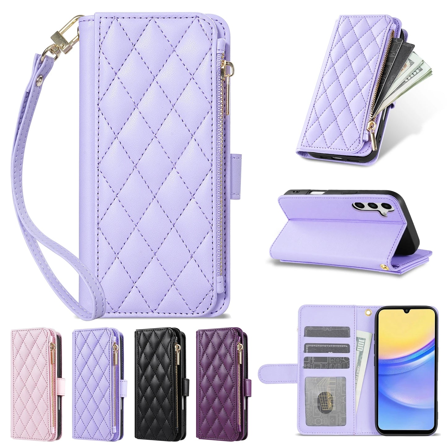 Plånbok Liten Doft Dragkedja Kortfack Magnetiskt Flip Läderfodral för Samsung Galaxy A07 A15 A16 A17 A34 A35 A36 A53 A54 A55 A56