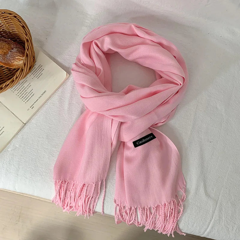 Vår och höst enfärgad halsduk kvinnor koreansk mode kashmir mjuk vinter varm halsduk hijab kvinnlig lång pannband sjal wrap