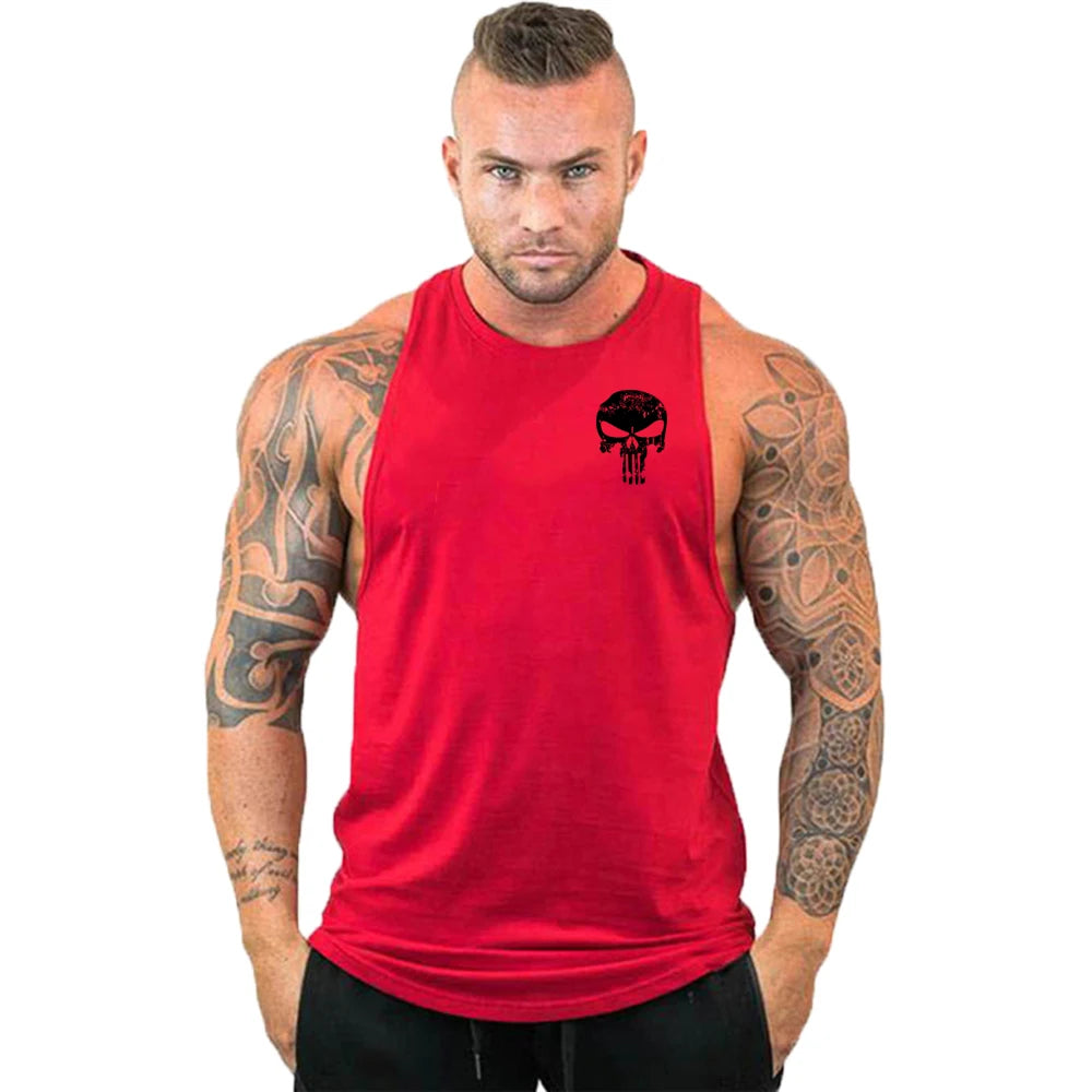Ny het rea herrlinne med dödskalletryck, andningsbart linne, coolt linne, löpartröja i bomull, bodybuilding-linne, fitness-tröja, ärmlös
