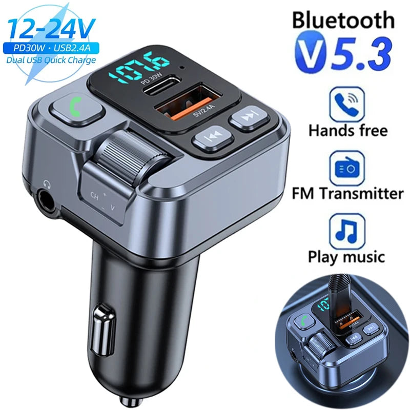 Bil Bluetooth-mottagare USB U Disk Read Pd20W Snabbladdning Digital Display Bil Mobiltelefonadapter FM-sändare för mobiltelefoner
