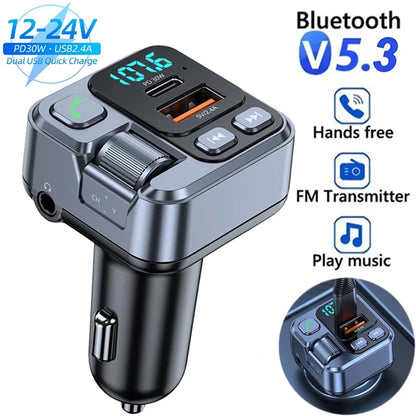 Bil Bluetooth-mottagare USB U Disk Read Pd20W Snabbladdning Digital Display Bil Mobiltelefonadapter FM-sändare för mobiltelefoner