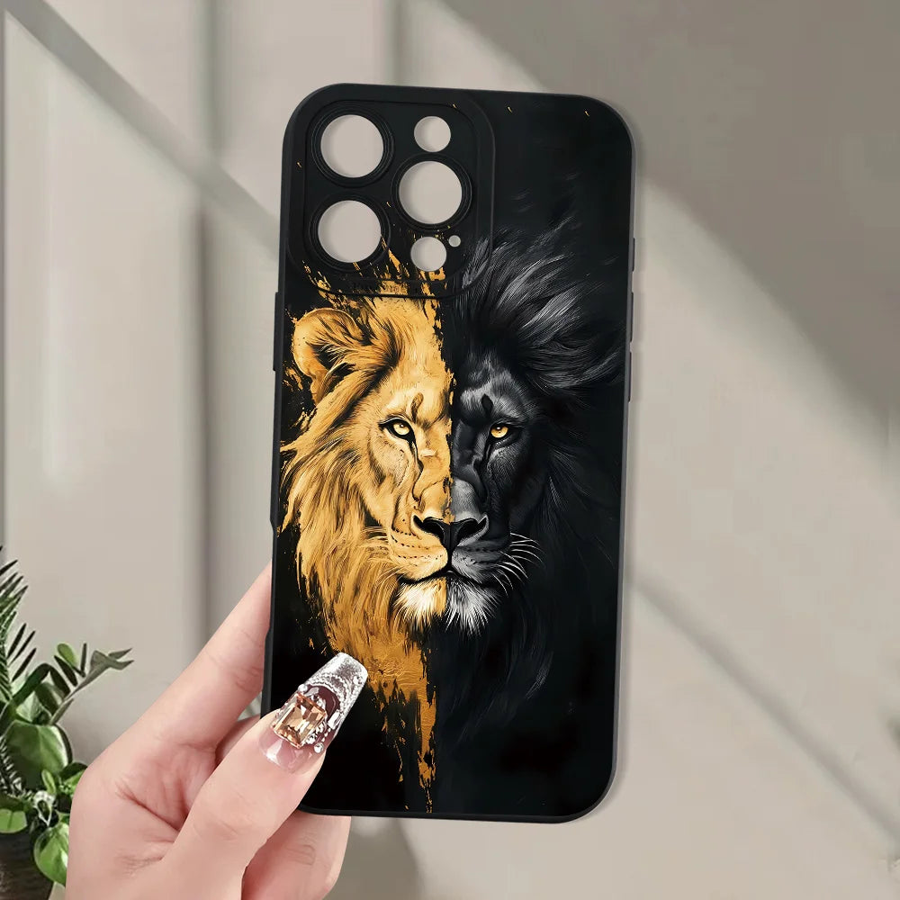 Kreativt lejonmönster mjukt TPU-telefonskal för iPhone 16 Pro Max 15 14 13 Mini 12 11 16E 17 Air X XR XS Max 8 7 Plus-fodral