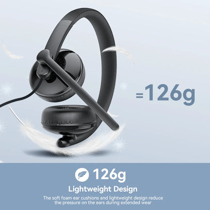 EMEET Trådbundet Headset med Mikrofon Callcenter USB Hörlurar ENC Brusreducerande Kontorshörlurar med Kabel för Telefon/PC Dator