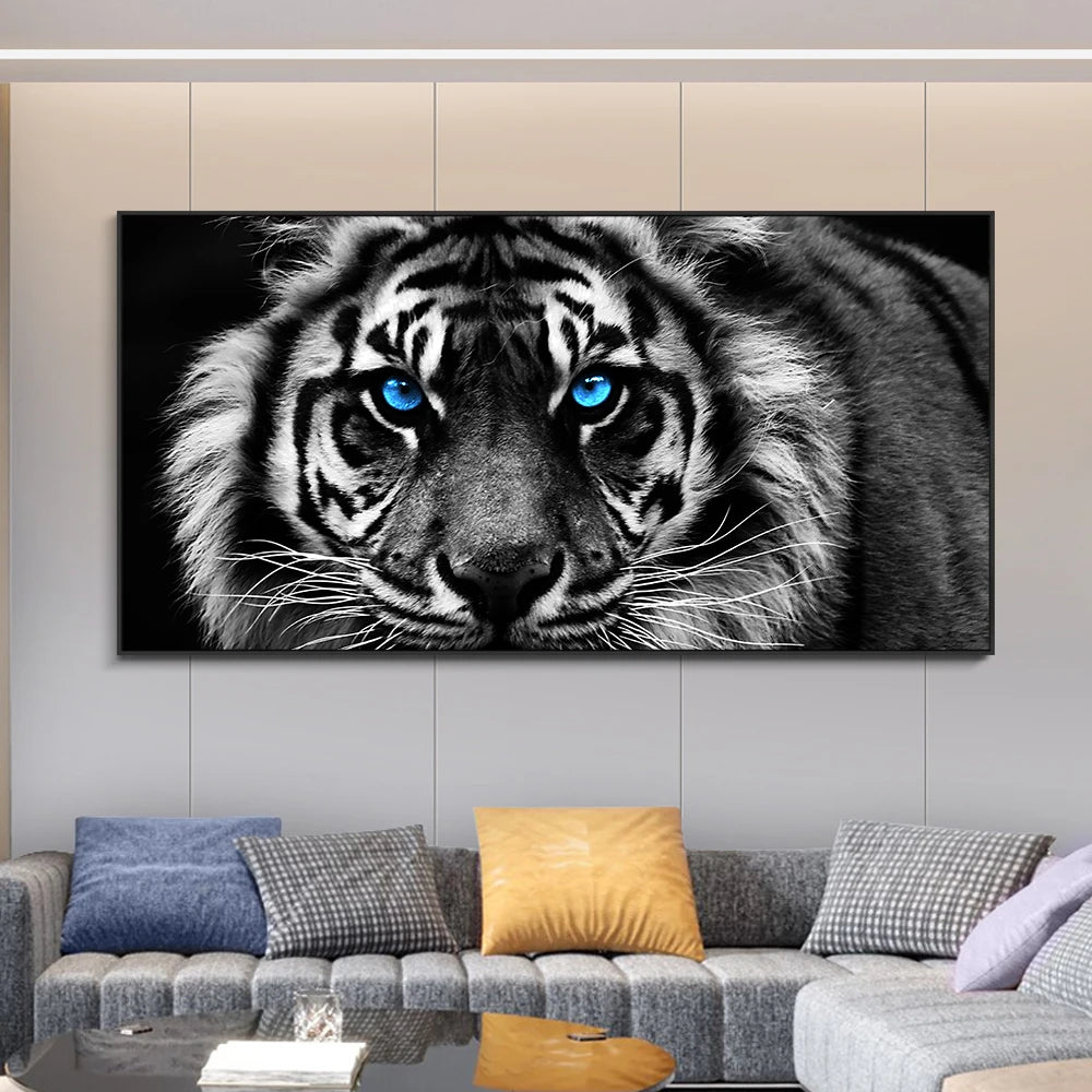 Moderna tryck Canvastavlor Svartvita tigerhuvudmålningar Väggkonst Posters Djurkonst Tavlor Gråa för heminredning