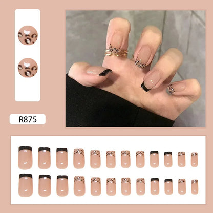 Mörkröd Charm 24 st press-on naglar rosa gradient lösnaglar glansiga konstgjorda fingermanikyr återanvändbara lösnaglar för kvinnor