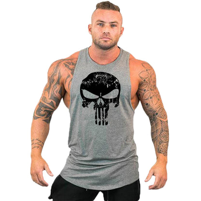 Ny het rea herrlinne med dödskalletryck, andningsbart linne, coolt linne, löpartröja i bomull, bodybuilding-linne, fitness-tröja, ärmlös