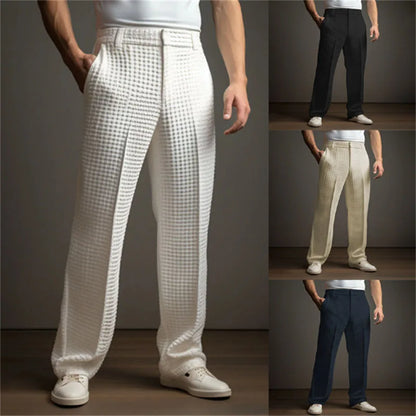 Moderiktiga twill baggy businessbyxor för män 2024 enfärgade medelhöga raka byxor för män, casual fickor, långa byxor 2024