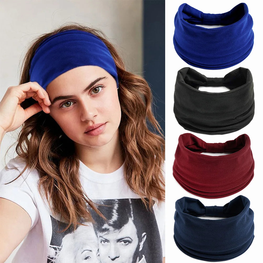 Mode Enfärgad Bred kant Bomullsyoga absorberar svett Dam Flickor Pannband Huvudbonad Turban Bandage Håraccessoarer Huvudbonader