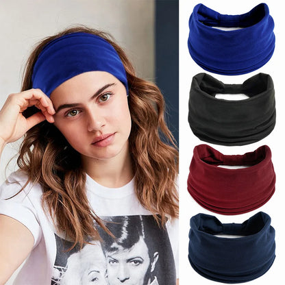 Mode Enfärgad Bred kant Bomullsyoga absorberar svett Dam Flickor Pannband Huvudbonad Turban Bandage Håraccessoarer Huvudbonader