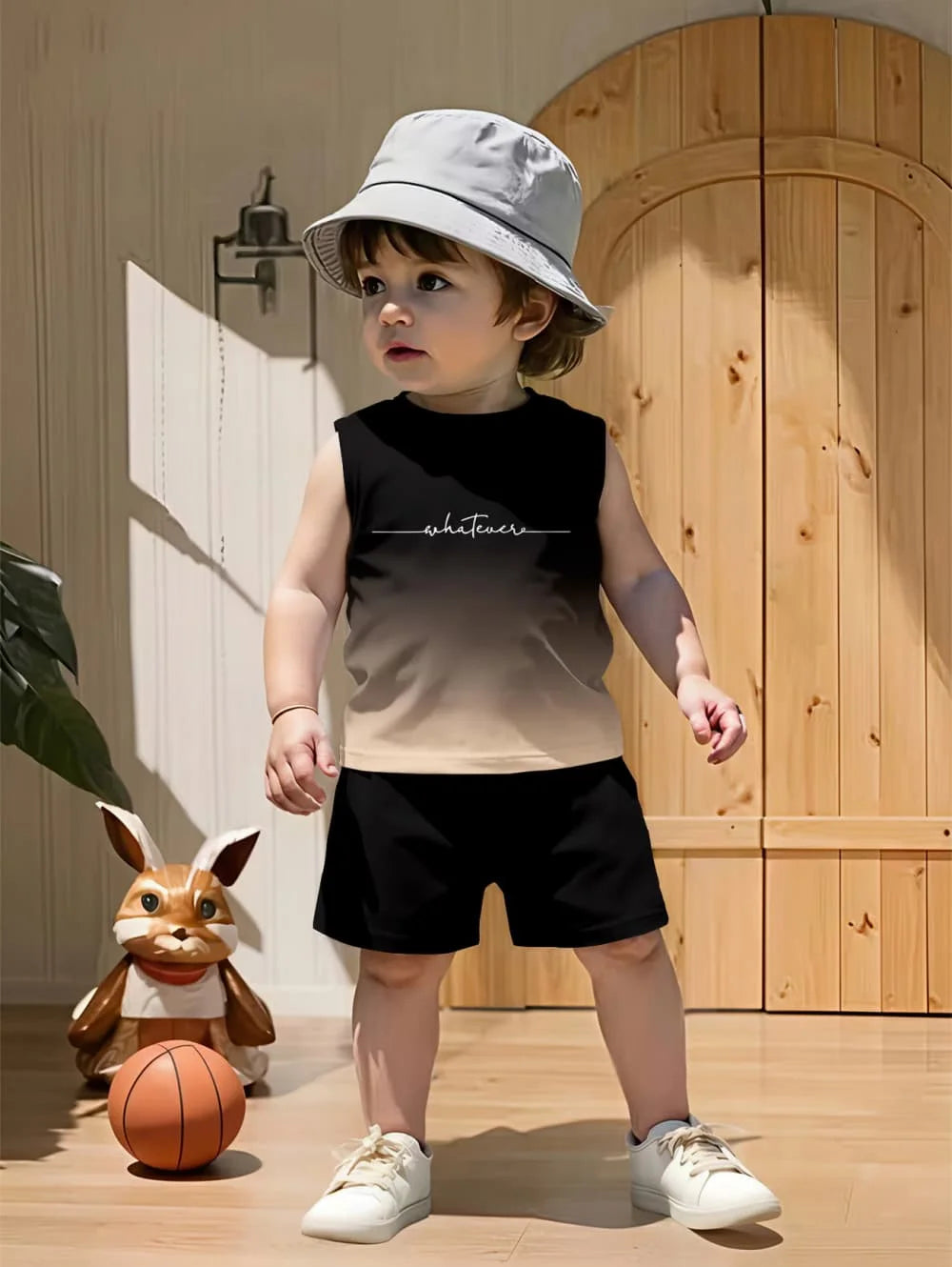 Children Sets Gradient Print Kids Clothes Boys Girls Vest Suit Summer Children's Clothes Baby Loose Shorts Tank Top Sleeveless ﻿