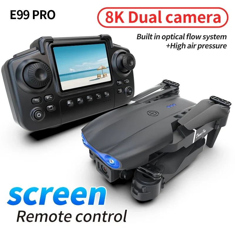 E99 Pro Drönare med 8K HD-kamera Fjärrstyrd Quadcopter Fyraxlad Flygplan Höjdhållning GPS Flygleksak för Flygfotografering