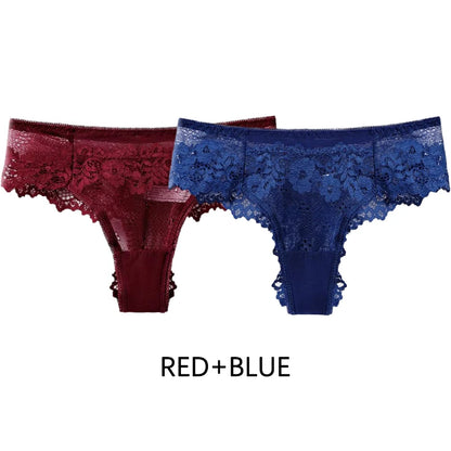 Meet’r Dam 2 st. trosor Sexiga frestelse spetsunderkläder G-stringtrosor Intima trosor Thongs Damtrosor med låg midja och T-rygg