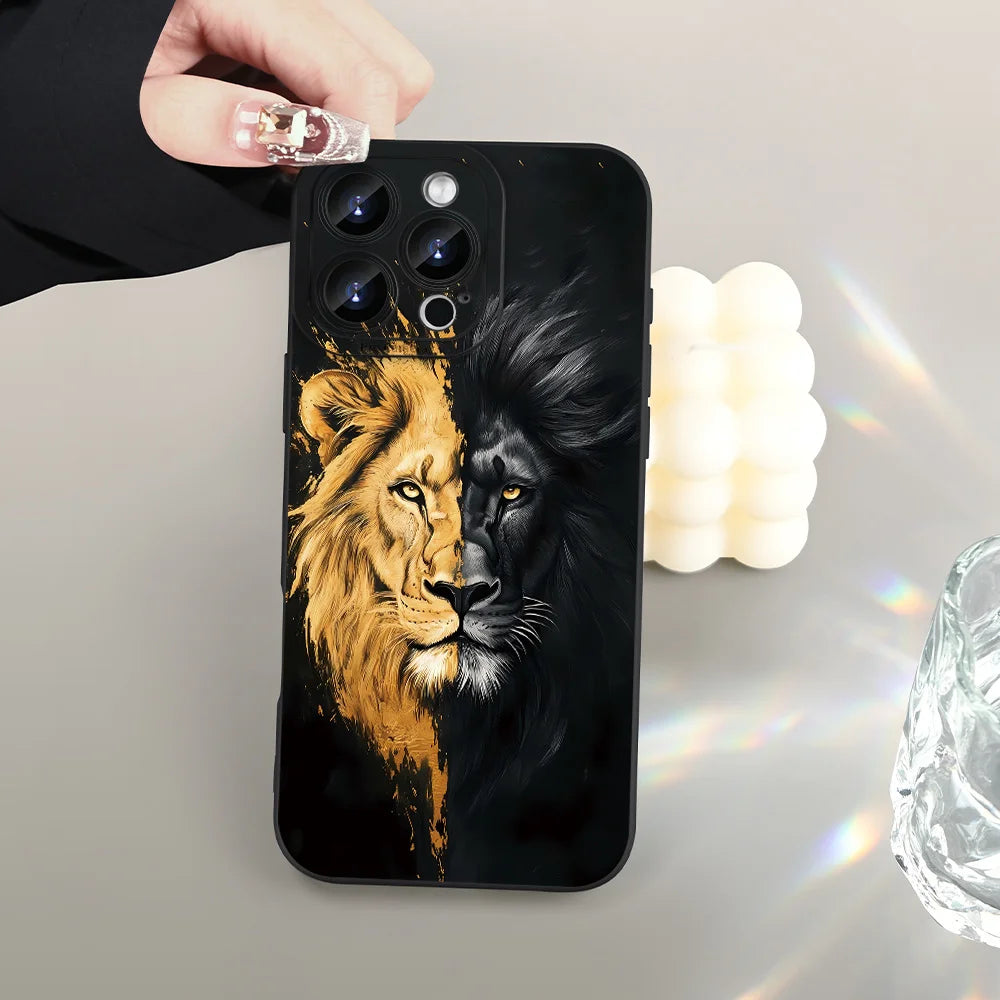 Kreativt lejonmönster mjukt TPU-telefonskal för iPhone 16 Pro Max 15 14 13 Mini 12 11 16E 17 Air X XR XS Max 8 7 Plus-fodral