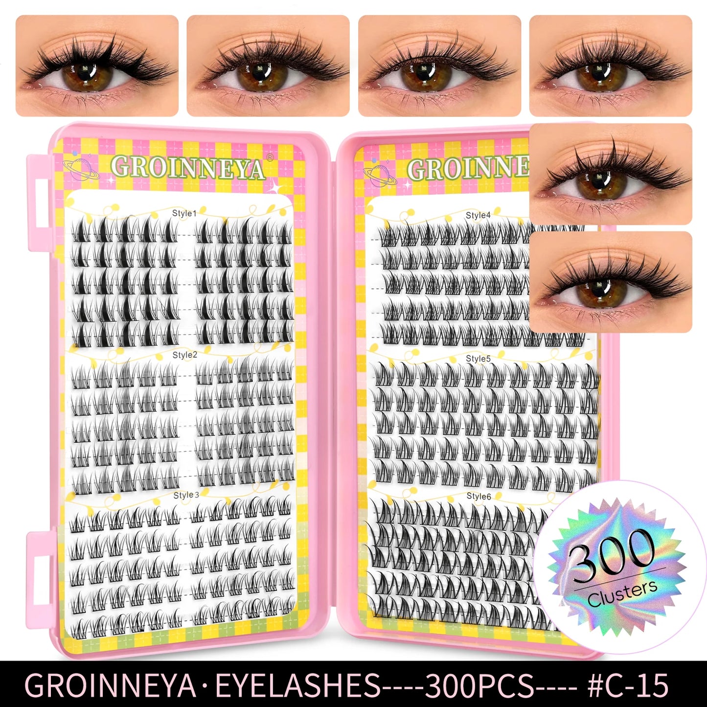 GROINNEYA Ögonfransar Kluster 320 st Naturlig Ögonfransförlängning Klusterfransar Volym Blandade Tray Lashes Kluster Naturliga Fransar