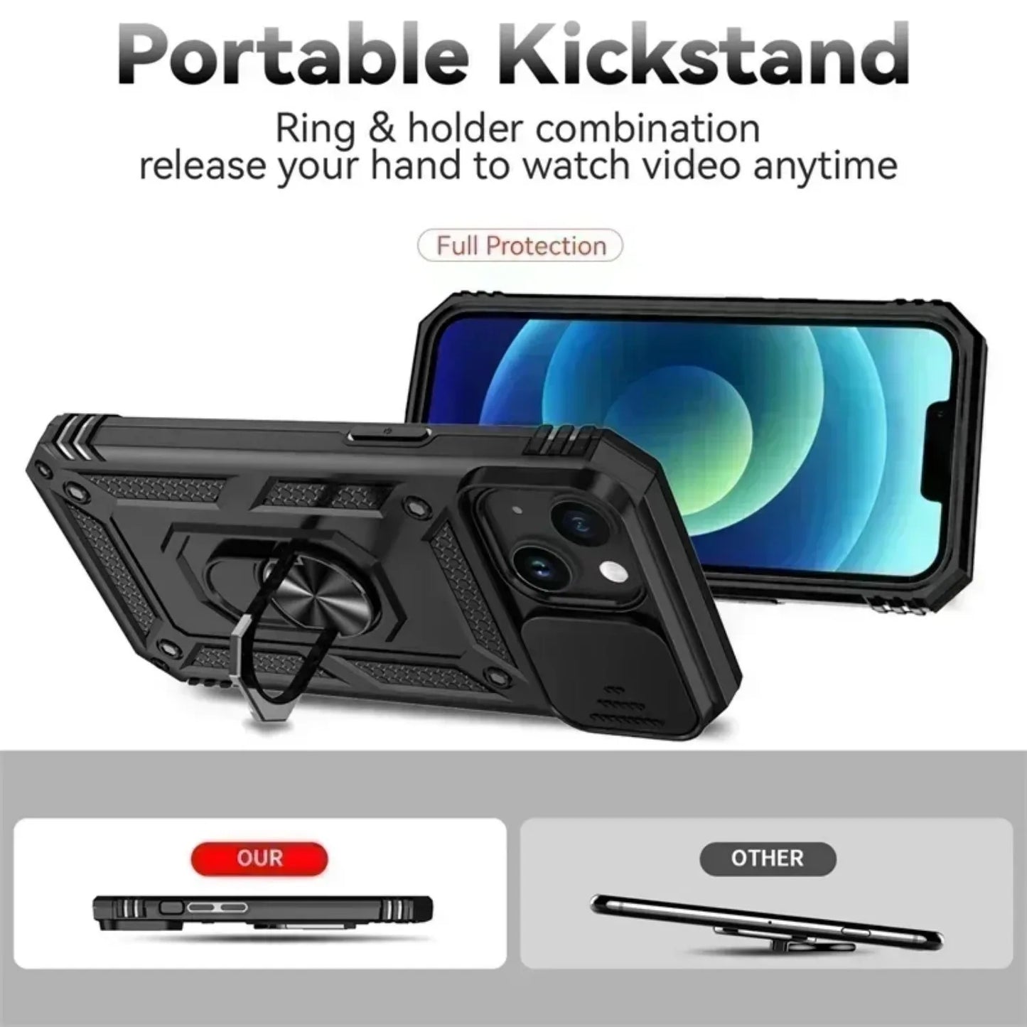 Ringstativ Roterande Skjutkameralins Militärklassat Pansarskal för iPhone 17 16 E 14 13 12 11 15 Pro Max Plus Mini Skal