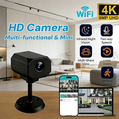 4K HD WiFi-säkerhetskamera för hemmet Mini Smart inomhus IP-övervakning med app-fjärrövervakning Bärbar design 2026