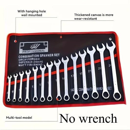 Verktygsrulle med 14 fickor. Slitstark förvaringsväska för skiftnyckel med bärbart handtag. Perfekt för organisering i garage och verkstad.