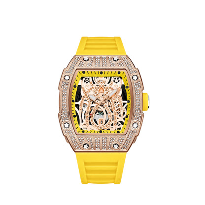 Mode Tonneau Hollow Full Diamond Gravyrhuvud Quartz Klocka Herr Lyxig Lysande Vattentät Datum Klockor Herr Stål Herrklocka