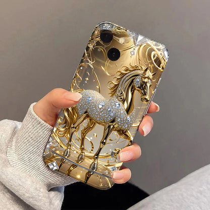 TPU-skal med gyllene häst och diamanter till Samsung Galaxy S26 S25 S24 Ultra S23 FE S22 Plus A57 A37 A17 A56 A16 A06 A36 A54 A15 A55