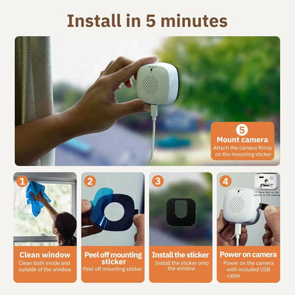 Minifönsterkamera ersätter utomhuskameror 2.4/5GHz WiFi-kamera 3MP-upplösning Fullfärgs nattseende genom fönsterkamera