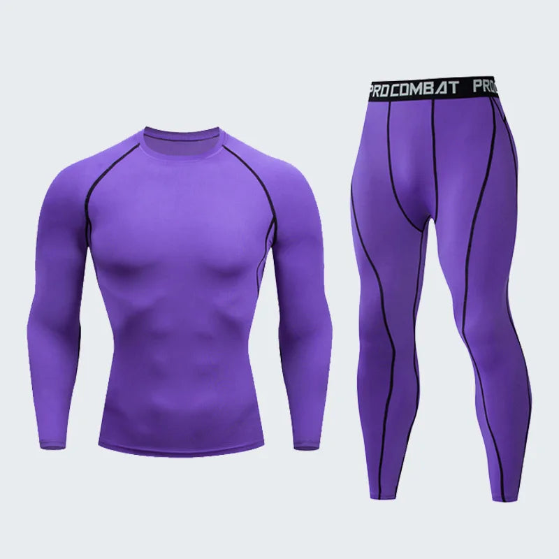 Herr 2/3-delars set boxningsdräkt rashguard herrkit MMA kompressionskläder herr långärmad t-shirt + leggings träningsdräkt sportdräkt